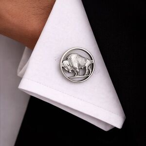 Buffalo Nickel Cut-Out Cufflinks + Tie Pin